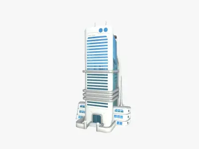 SciFi Building A01 White Blue - Sci Fi Exterior Design Low-poly 3D model