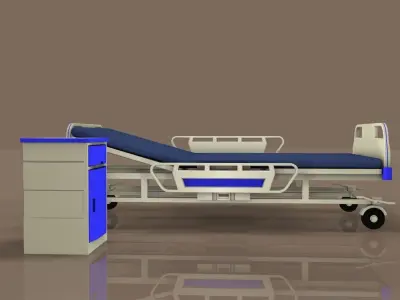 Hospital bed and Cabinet 3D model