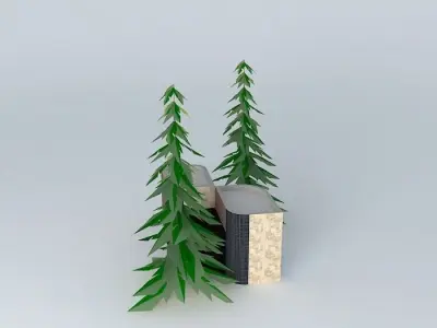 Petals building and trees 3D model