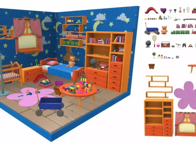 Isometric cartoon children room 03 3D model