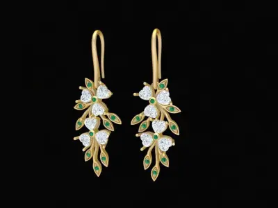 Elegant Leaf Drop Earrings with Diamond Accents Jewelry  1990 3D print model