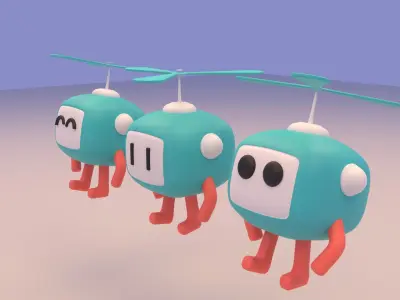 Lovely Cartoon Flying Robot Low-poly 3D model