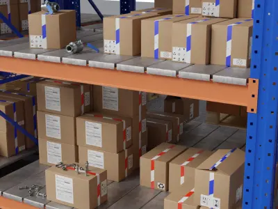Realistic 3D model of Warehouse Shelf with Pallets Boxes 3D model