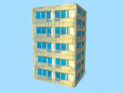 Retro Style Yellow Building Low-poly 3D model