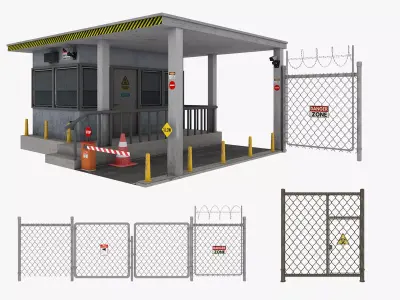 Guard Building and Wire Fence 3D model