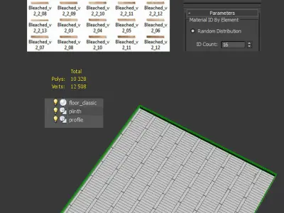 Vintage classic old tattered scratched parquet and baseboard 3D model