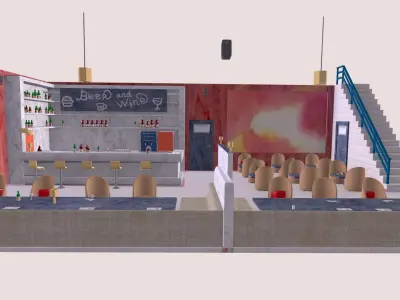 A bar room with a light floor Free low-poly 3D model