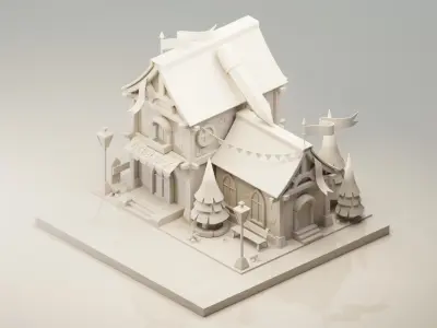 Library - Cartoon  Game Isometric Low-poly 3D model