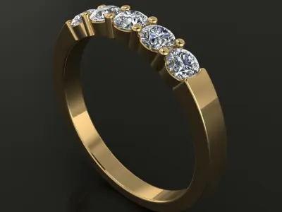 5 Stone Diamond Ring Band Engagement 3mm 3D print model