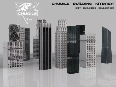 City Kitbash Collection Cityscape Low-poly 3D model