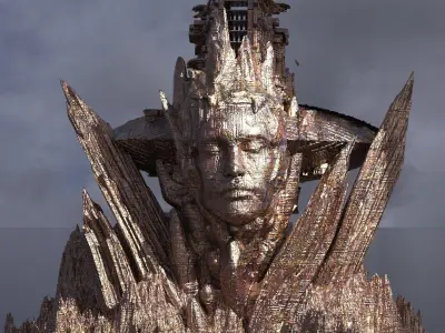 Ancient Sci-Fi mountain Alien Crimson Sculpture 3D model