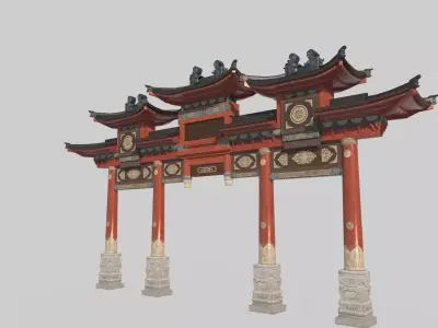 torii of Asian Ancient Architecture Market 3D model