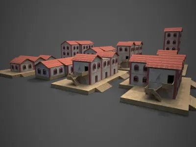 Modular Station Buildings Low-poly 3D model