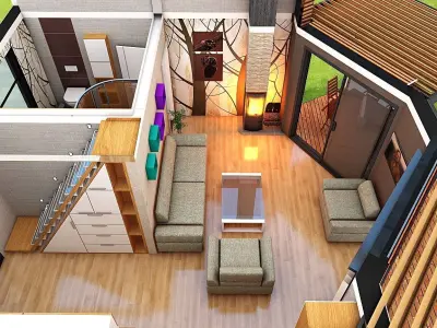 Tiny house exterior interior on 50 m2 with  full accommodation Low-poly 3D model