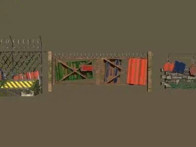 Low poly apocalypse stylized fences  Low-poly 3D model