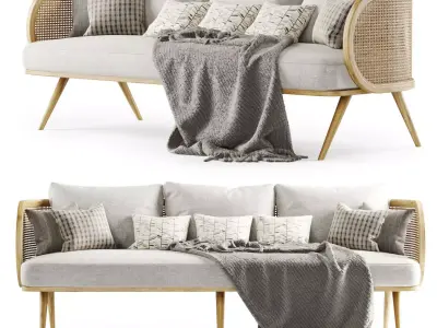 Three-seater wooden rattan sofa CV23  3D model