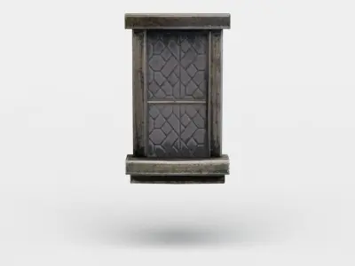 Window wooden door with metal frame Low-poly 3D model