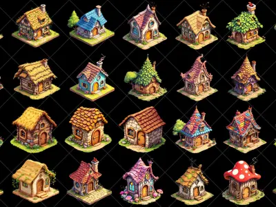 115 Transparent Fantasy Huts Houses Homes Game Assets Texture
