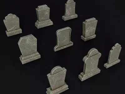 Tombstone collection 3d model group of gravestones Low-poly 3D model