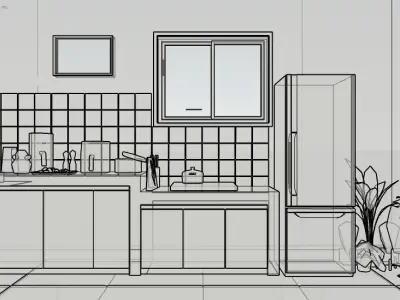 Rustic Village Kitchen Simple and Authentic Low-poly 3D model