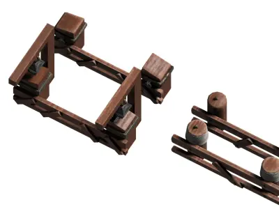 Modular Wooden fence game asset Low-poly 3D model