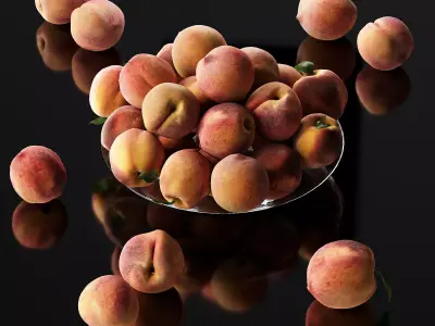 Peaches on a plate Low-poly 3D model