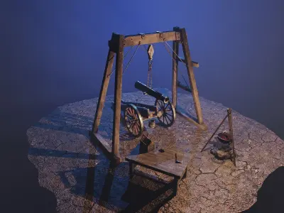 Repair of cannon on wheels Low-poly 3D model Low-poly 3D model