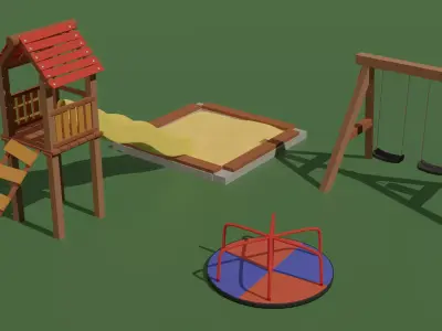 Playground set sandbox and slide 3D model