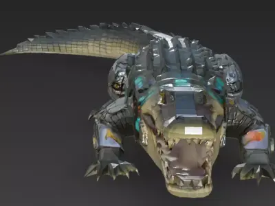 Cyber Crocodile Creature Model Low-poly 3D model