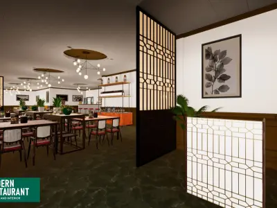 Modern restaurant - building and interior 3D model