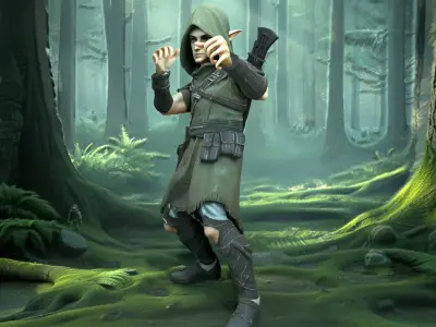 Lean Forest Elf Scout 3D Character - Rigged And Animated Low-poly 3D model