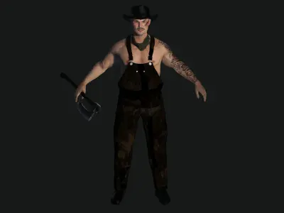 AAA 3D REALISTIC CHARACTER - ASIAN OLD MAN CARPENTER Low-poly 3D model