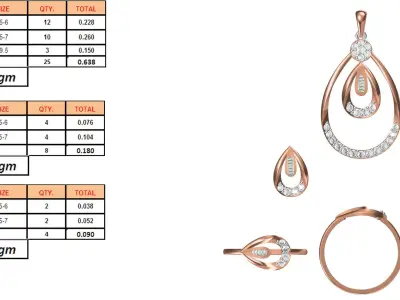 Light Minimalist Diamond Ring Earrings Pendant Set 3D print model