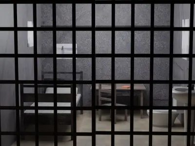 Prison cell with toilet and sink 3D model