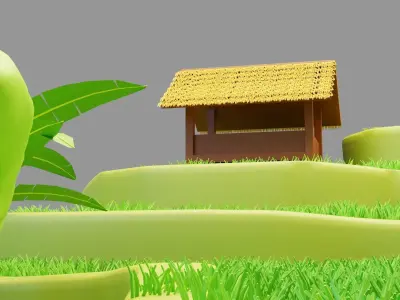 Terasering Sawah Lowpoly Isometric Low-poly 3D model