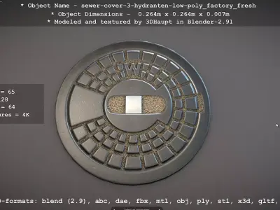 Sewer Cover 3 Hydrant - Clean Low-Poly Version Low-poly 3D model