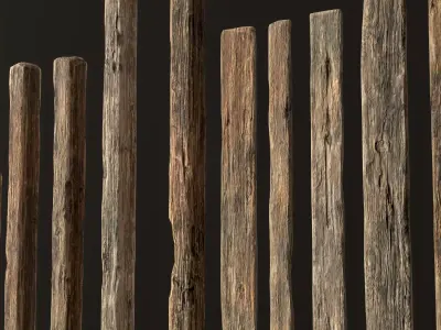 Old Wood Planks and Balks  Low-poly 3D model