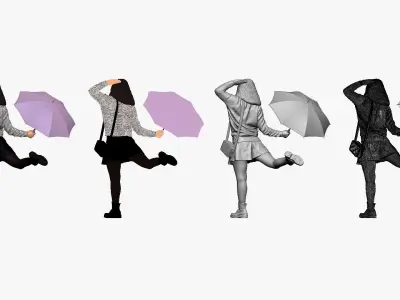 001144 woman in french style with umbrella 3D model