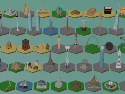 Pack Landmarks miniatures  Low-poly 3D model