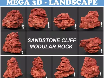 Low poly Sandstone Canyon Cliff Modular 210417 Low-poly 3D model