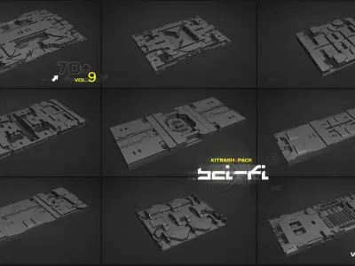 Sci-Fi walls Kitbash Pack 70assets Vol9 3D model
