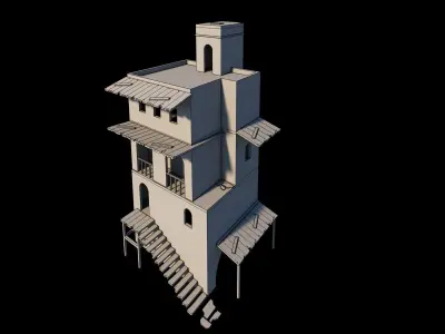  Old 3-level house Low-poly 3D model