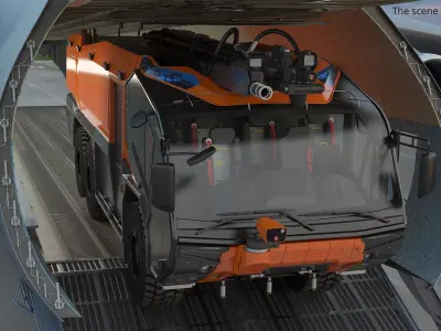  Military Cargo Transport Aircraft Nose Open with Fire Truck with Interior 