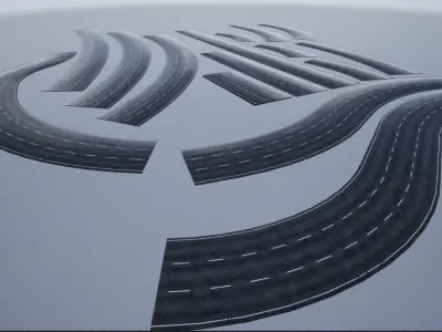 PBR 4K-2K Three-Lane Wet Modular Highway Roads Low-poly 3D model