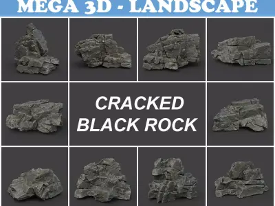 Low poly Cracked Black Rock 220124 Low-poly 3D model