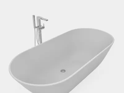 Bathroom set with round bathtub and floor mount bathtub faucet 3D model