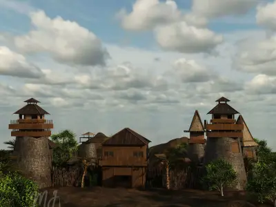 Coastal Village Fortress 3D model