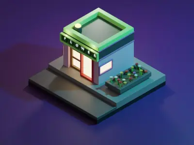 Flower Shop Design with Captivating Nighttime Ambiance 3D model