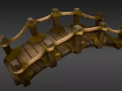 Stylized Wooden Bridge Fantasy Background Environment 3D Model Low-poly 3D model