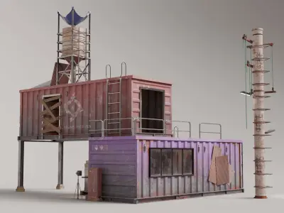 Shipping Container House Props Low-poly 3D model